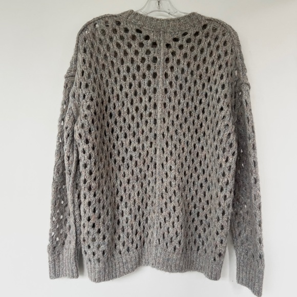 Isabel Marant Etoile grey beige textured open knit crew neck wool blend sweater - Picture 7 of 11